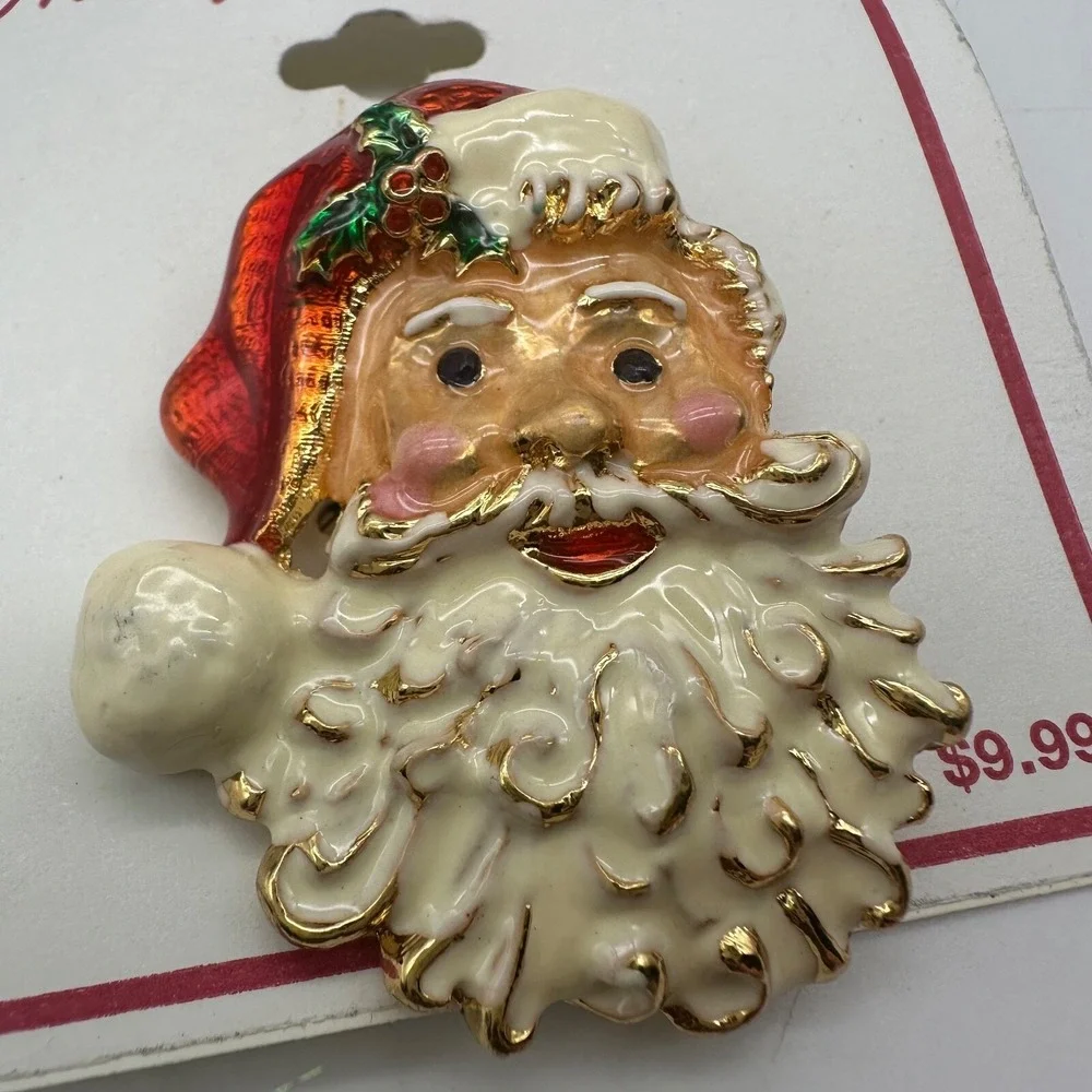 Brooch Pin Holiday Creations By Christopher Radko Rhinestone Christmas Santa NEW
